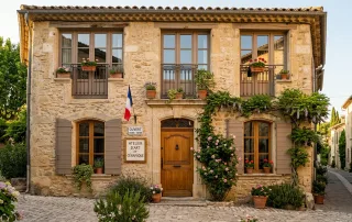 Façade de maison avec fenêtres en bois à double vitrage