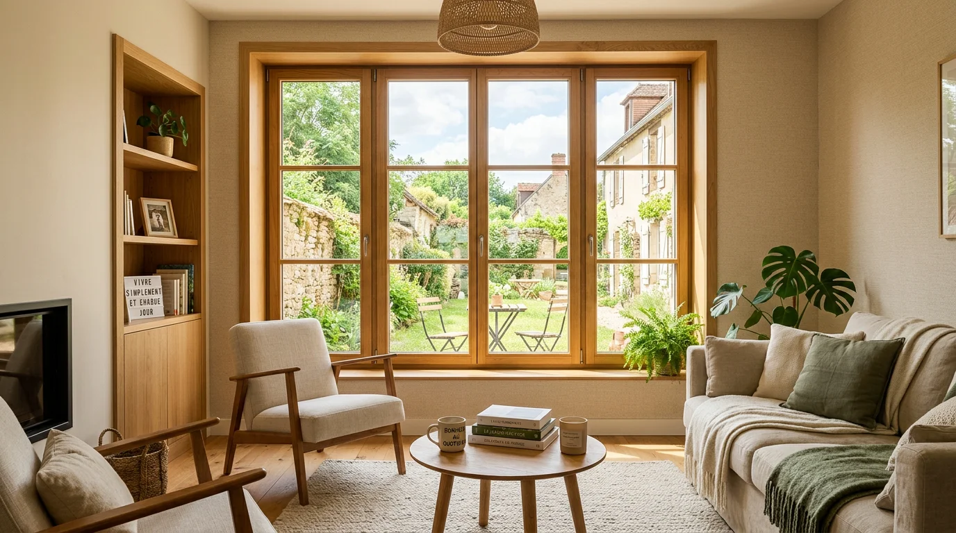 Fenêtre en bois à double vitrage dans un séjour lumineux