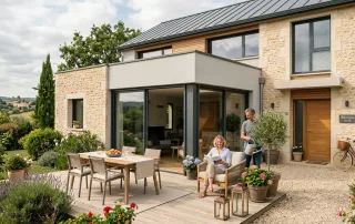 Maison contemporaine équipée de grandes menuiseries en aluminium gris anthracite