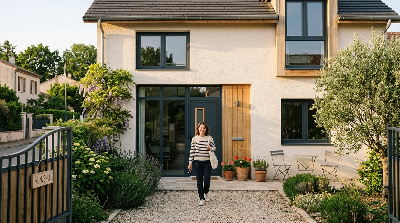 Façade de maison avec fenêtres PVC gris anthracite