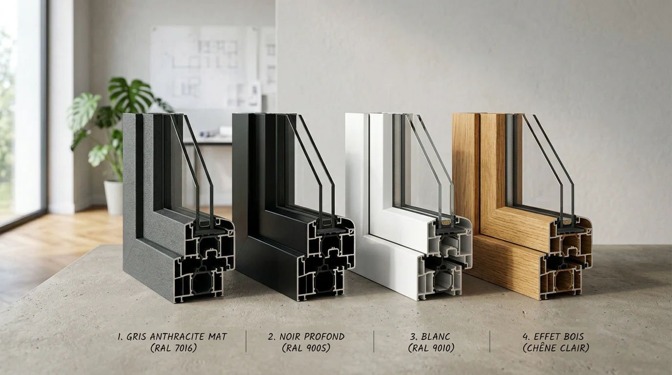 Échantillons de finitions et coloris de porte-fenêtre en aluminium