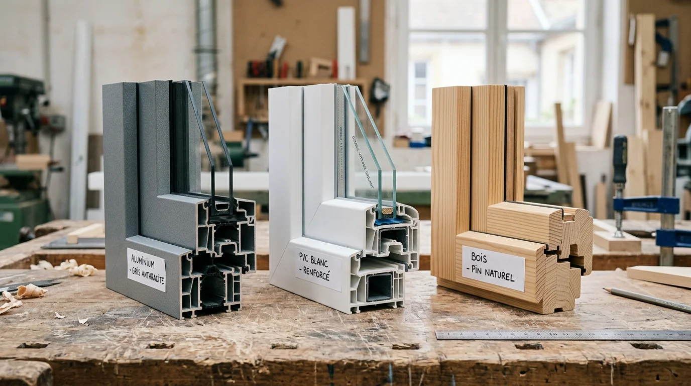 Comparaison de profilés de baie vitrée en aluminium, PVC et bois