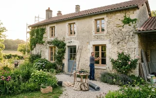 Fenêtres sur mesure neuves sur la façade d'une maison en rénovation
