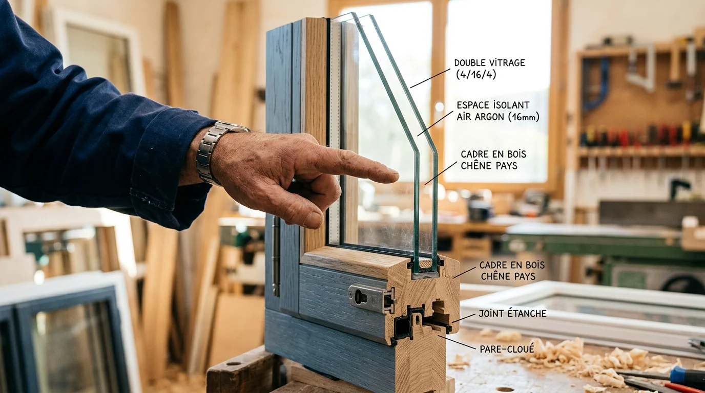 Détail d'un double vitrage de fenêtre sur mesure