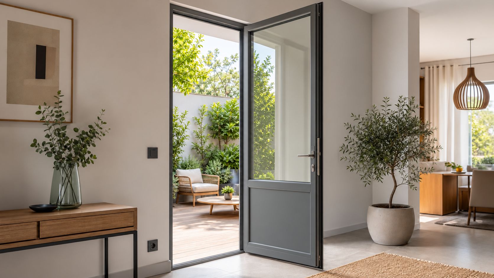 Porte-fenêtre alu 1 vantail : serrure et soubassement