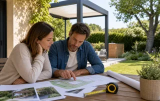 Propriétaires vérifiant les règles d’urbanisme avant l’installation d’une pergola