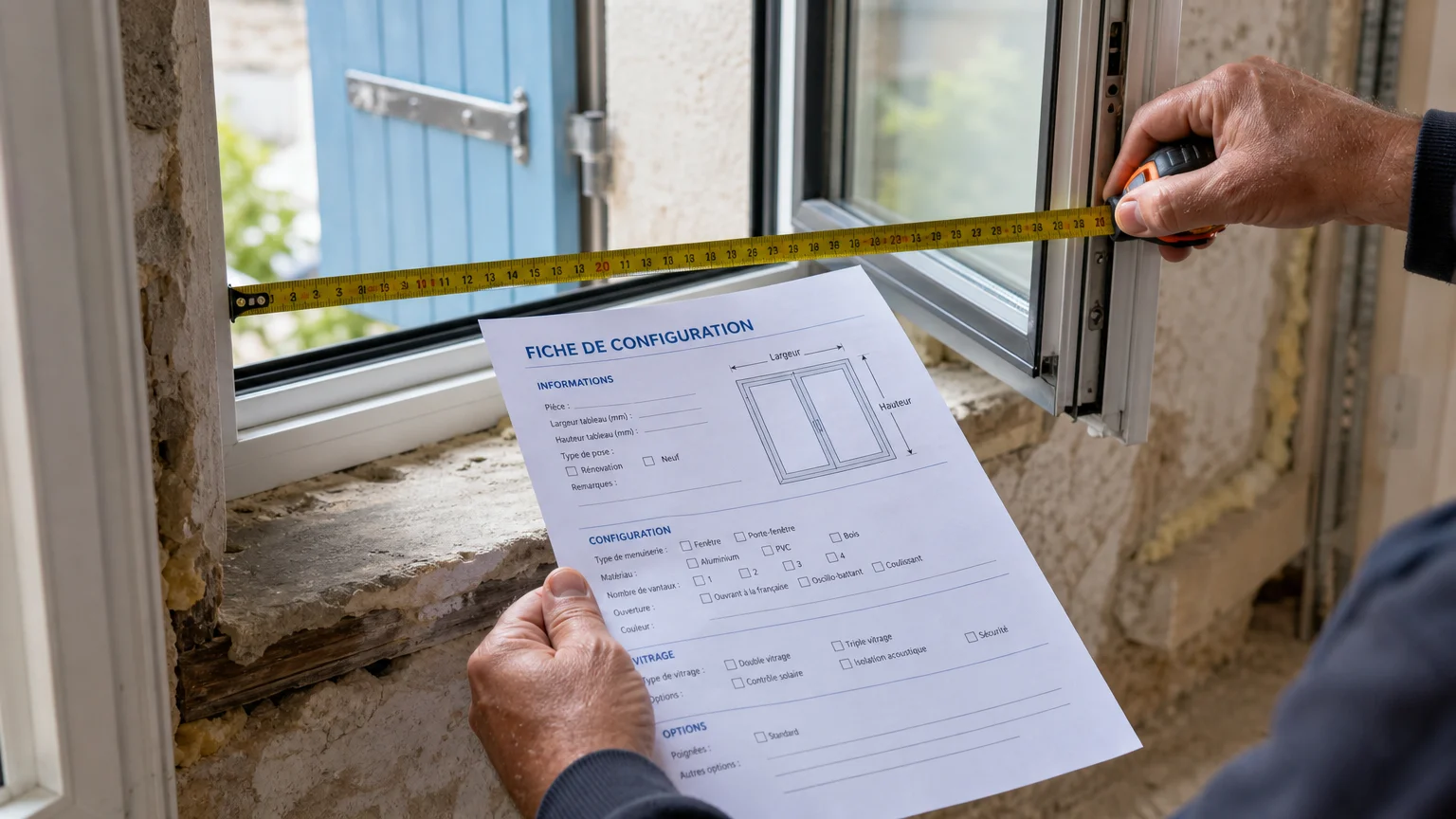 Prise de mesures d'une fenêtre sur mesure avant validation du devis