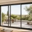 Fenêtre coulissante aluminium à trois vantaux dans un intérieur lumineux