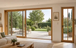 Comparaison visuelle entre une baie vitrée et une porte-fenêtre en bois