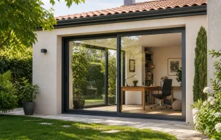 Maison avec une baie vitrée coulissante installée à la place d’une porte de garage