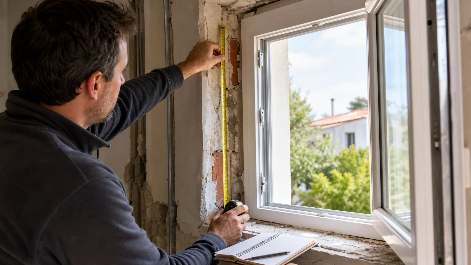 Prise de mesures d'une ouverture avant de comparer des fenêtres sur mesure