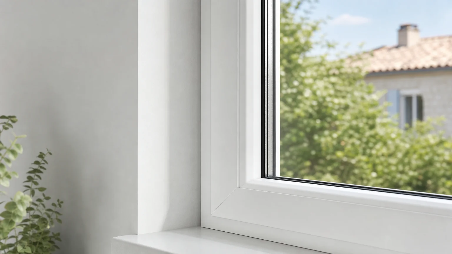 Fenêtre PVC contemporaine avec profilé épais dans une maison lumineuse