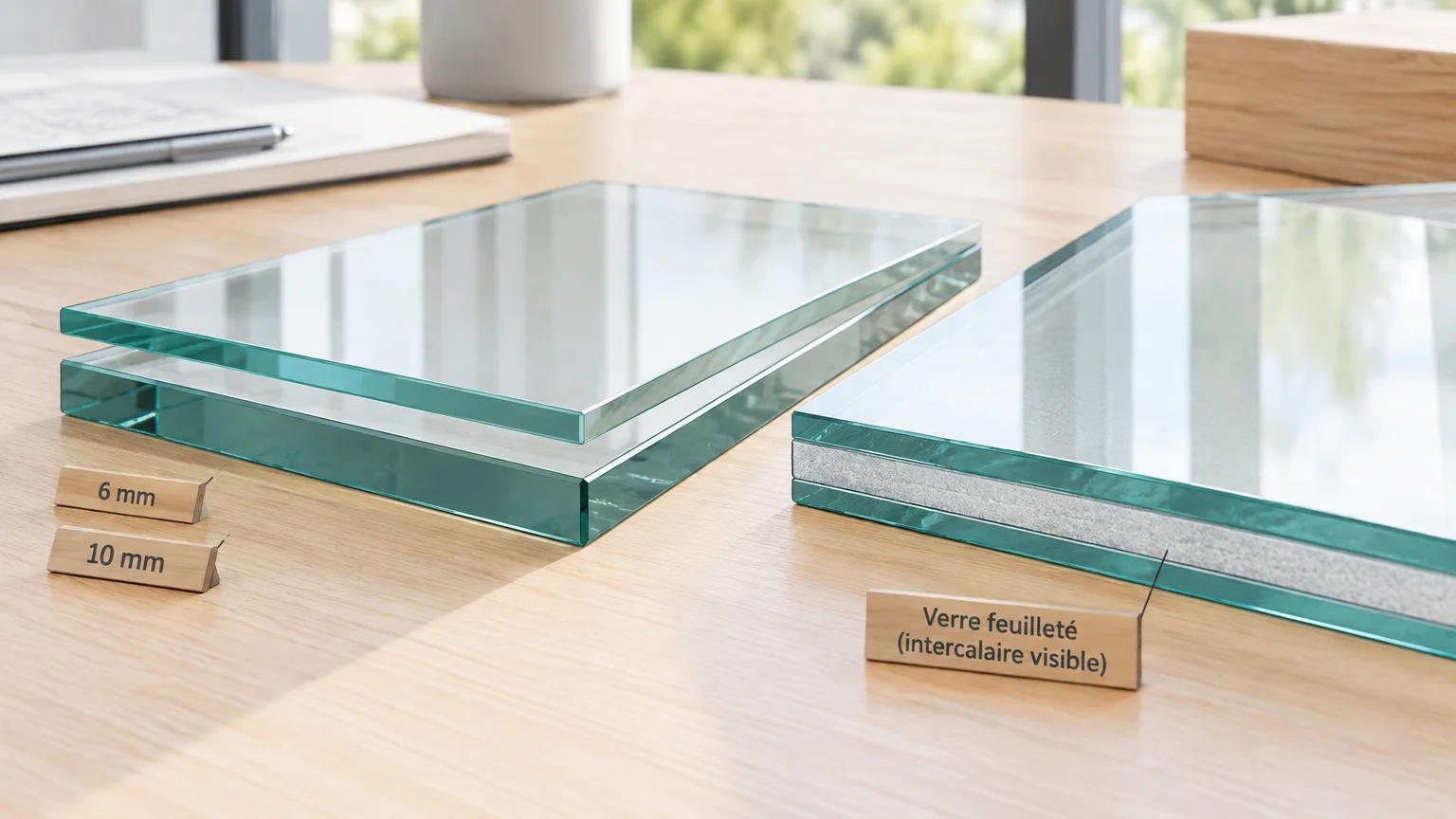 Échantillons de vitrage asymétrique et feuilleté acoustique