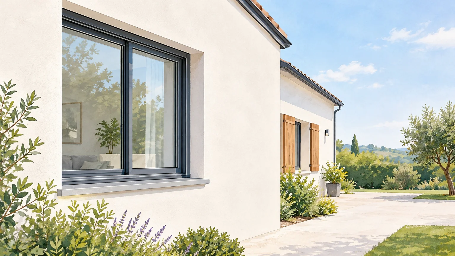 Fenêtre contemporaine en aluminium sur une maison rénovée