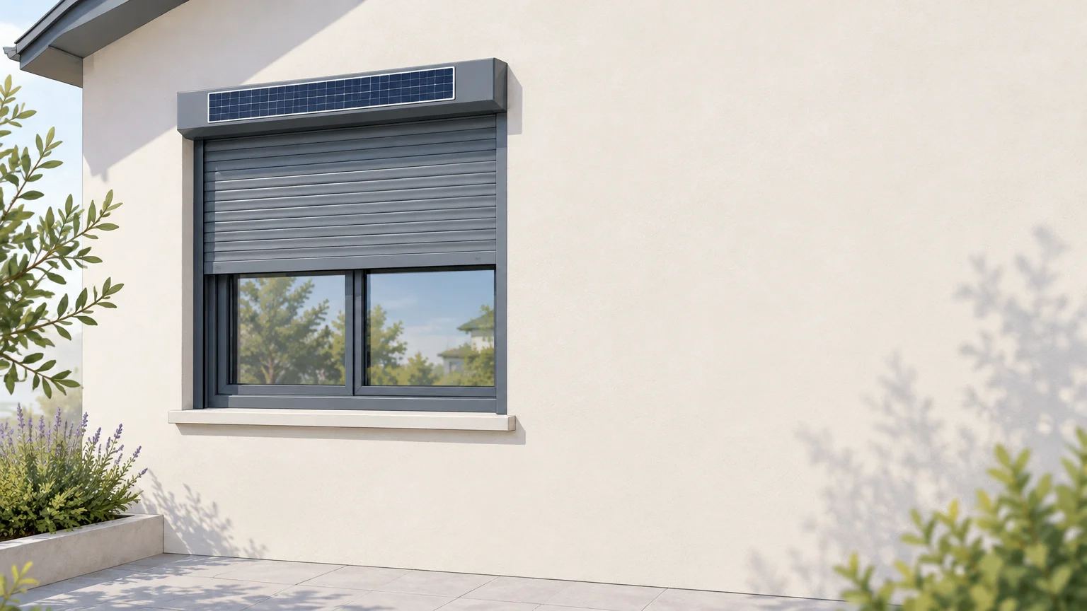 Volet roulant solaire installé sur une fenêtre de maison