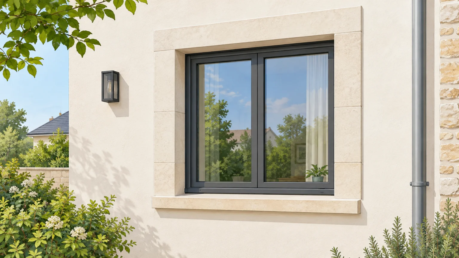 Fenêtre sur mesure dans une façade de maison