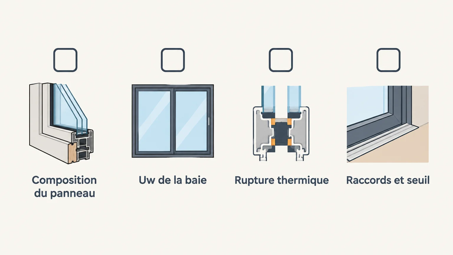 Liste de vérification pour comparer le panneau, le coefficient Uw, la rupture thermique et les raccords