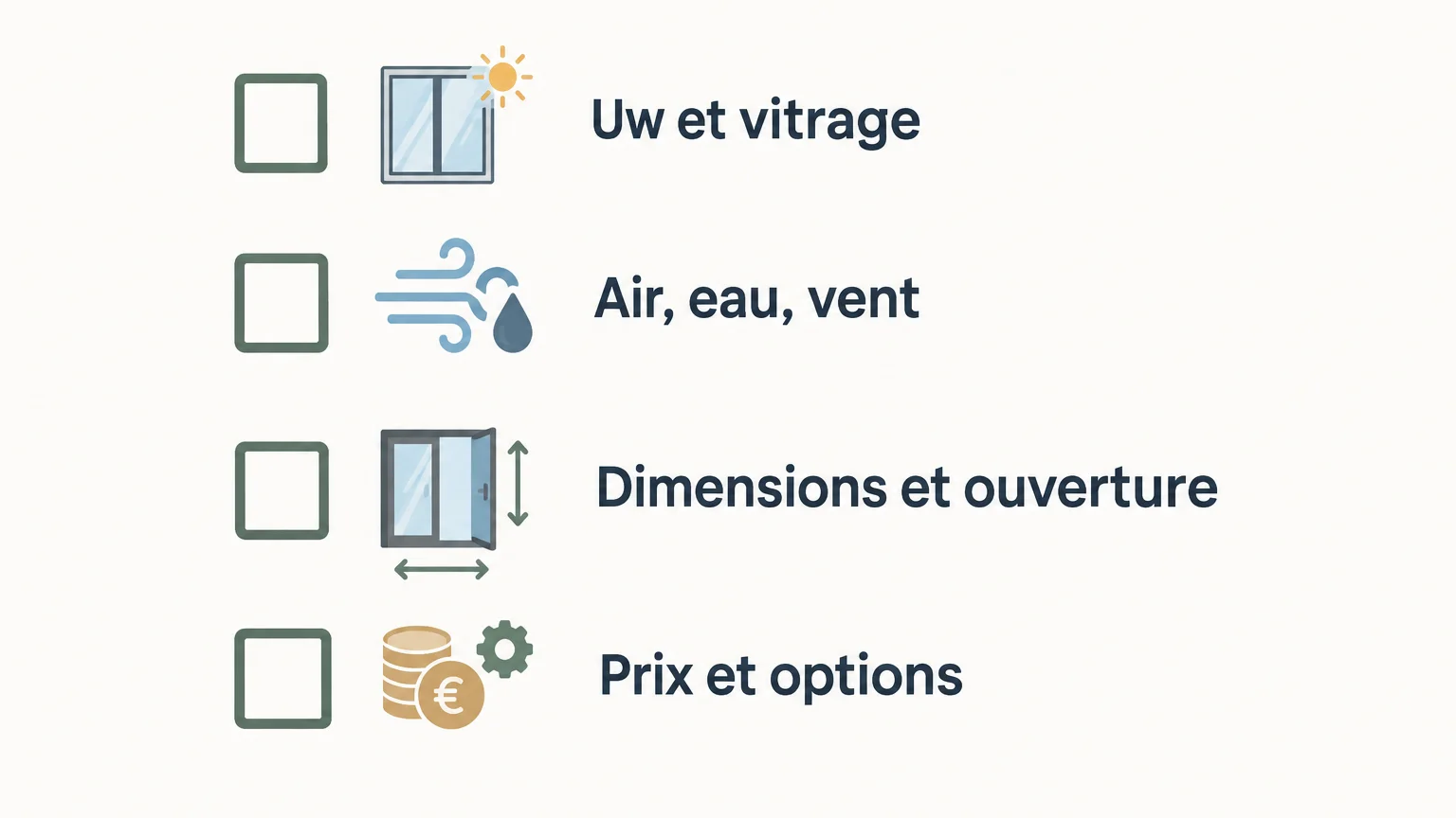 Checklist pour comparer les performances, les dimensions et le prix des menuiseries